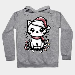 Cute Christmas Cat Santa Hat Christmas Lights Adorable Hoodie